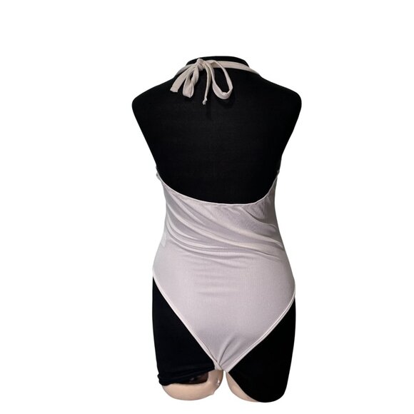 White Ribbed Halter Neck Bodysuit By Blushmark Size L - Picture 3 of 12